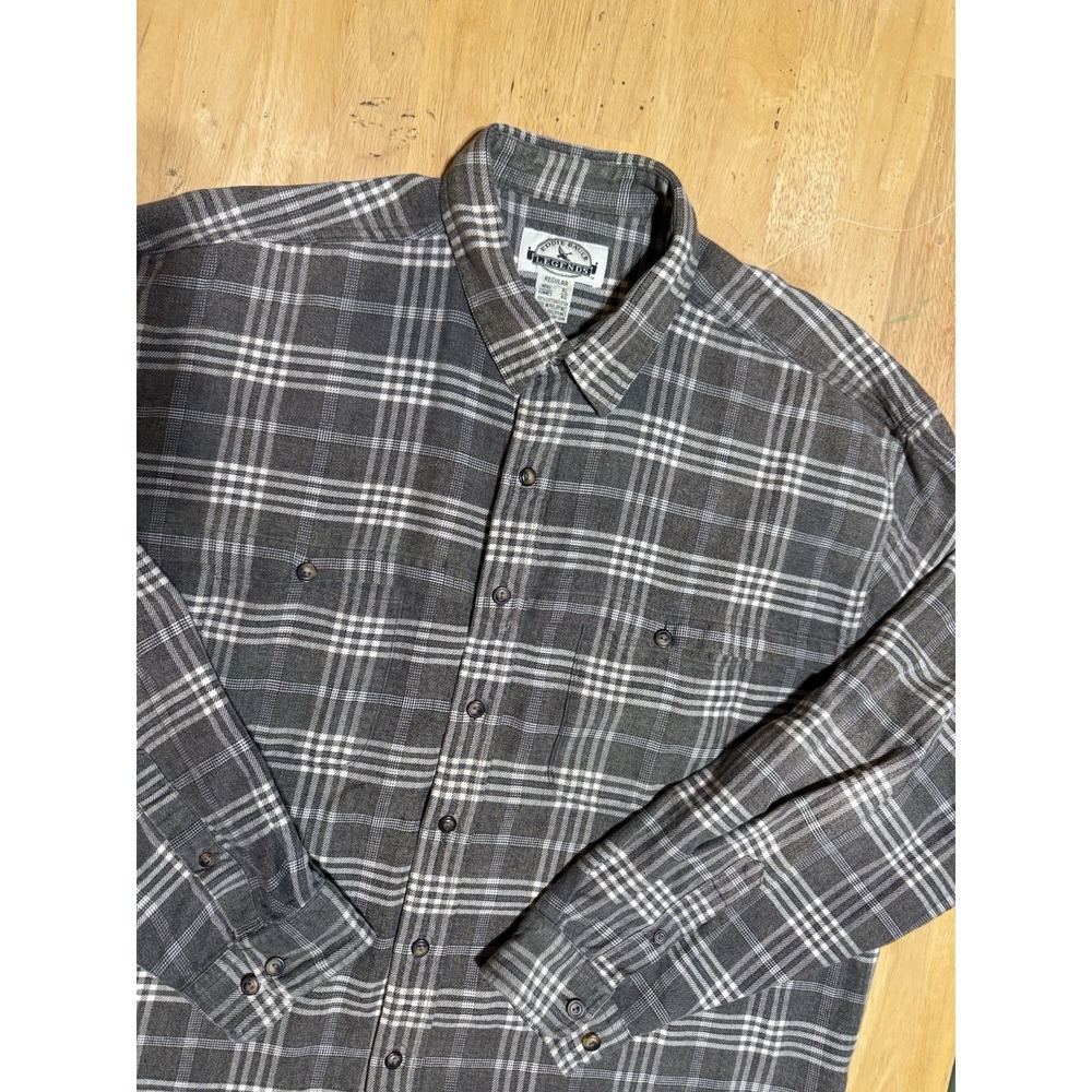 Vintage Eddie Bauer Legends Flannel Shirt Mens XL Gray Plaid Cape Back 90s